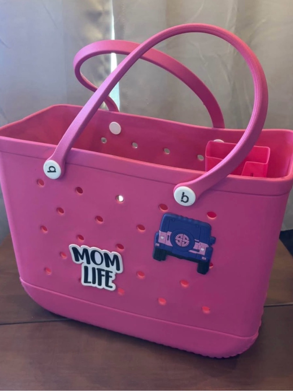 Bright Pink Beach Tote Bag with Charms